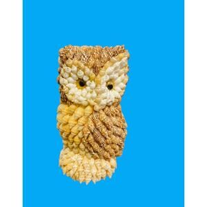 Vintage Sea Shell Owl Beach Art Figurine Google Eyes Ocean Kitchy MCM 5”